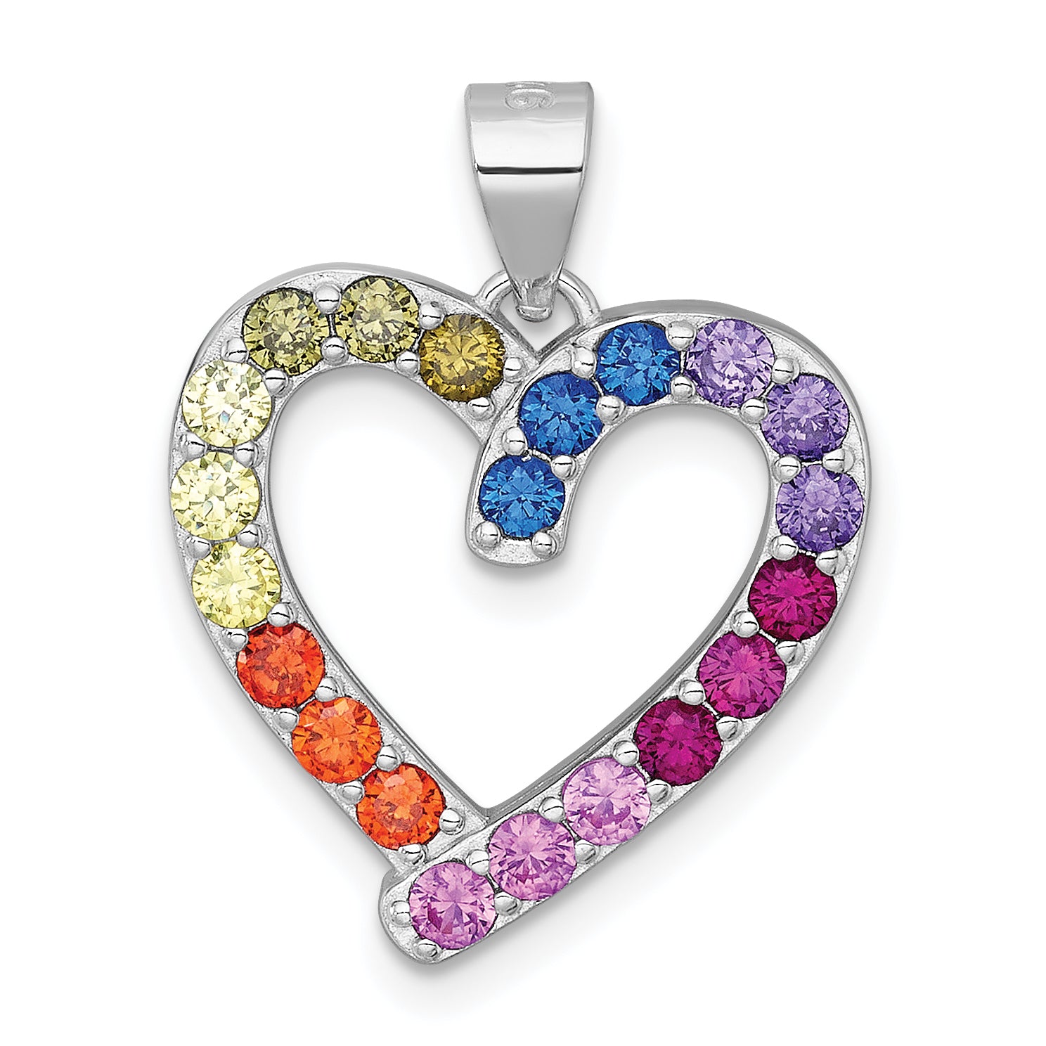 Sterling Silver Rhodium-plated Polished Multi-color Rainbow CZ Open Heart Pendant Main image