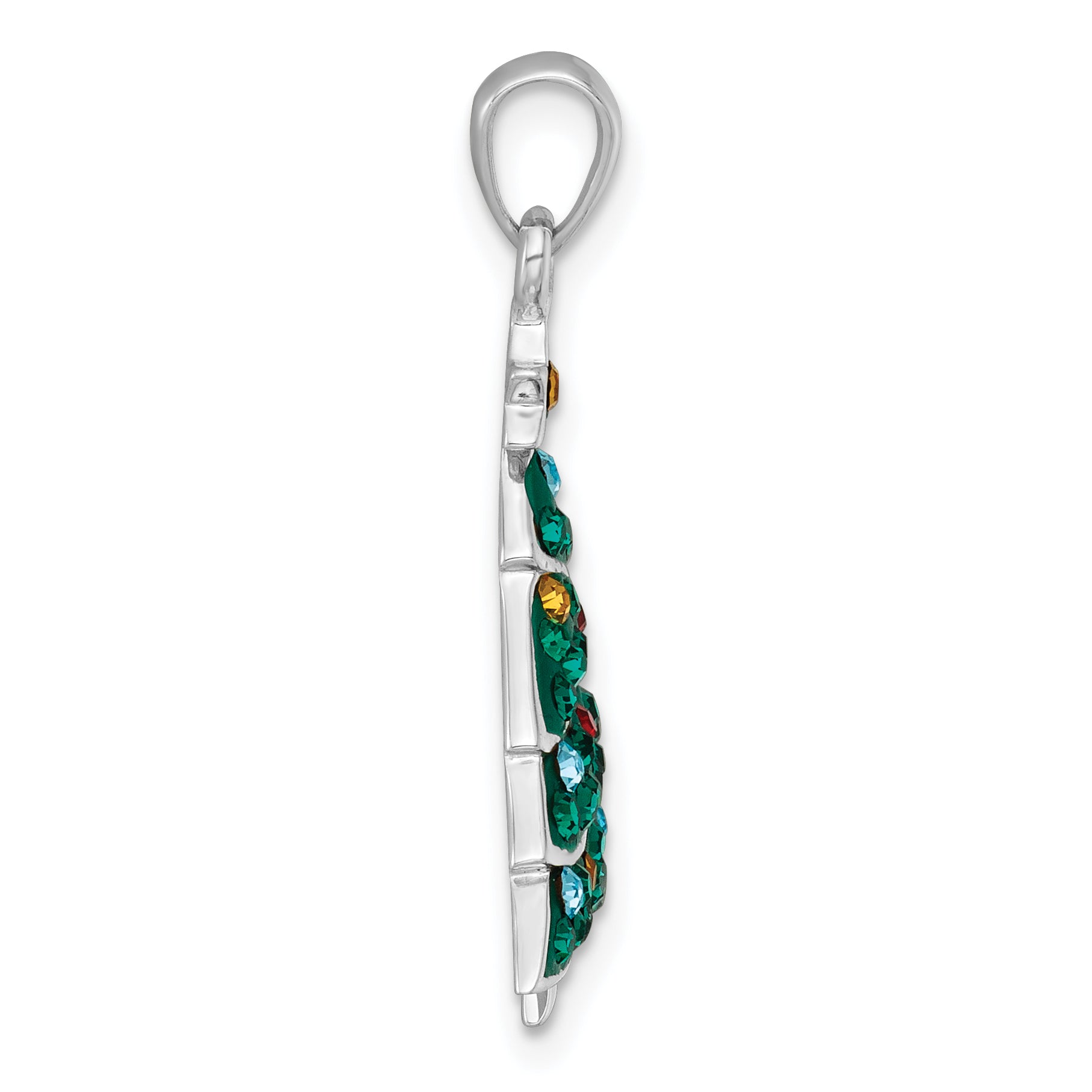 Sterling Silver Rhodium-plated Polished Green/Yellow/Red/Blue Crystal Christmas Tree Charm Secondary image
