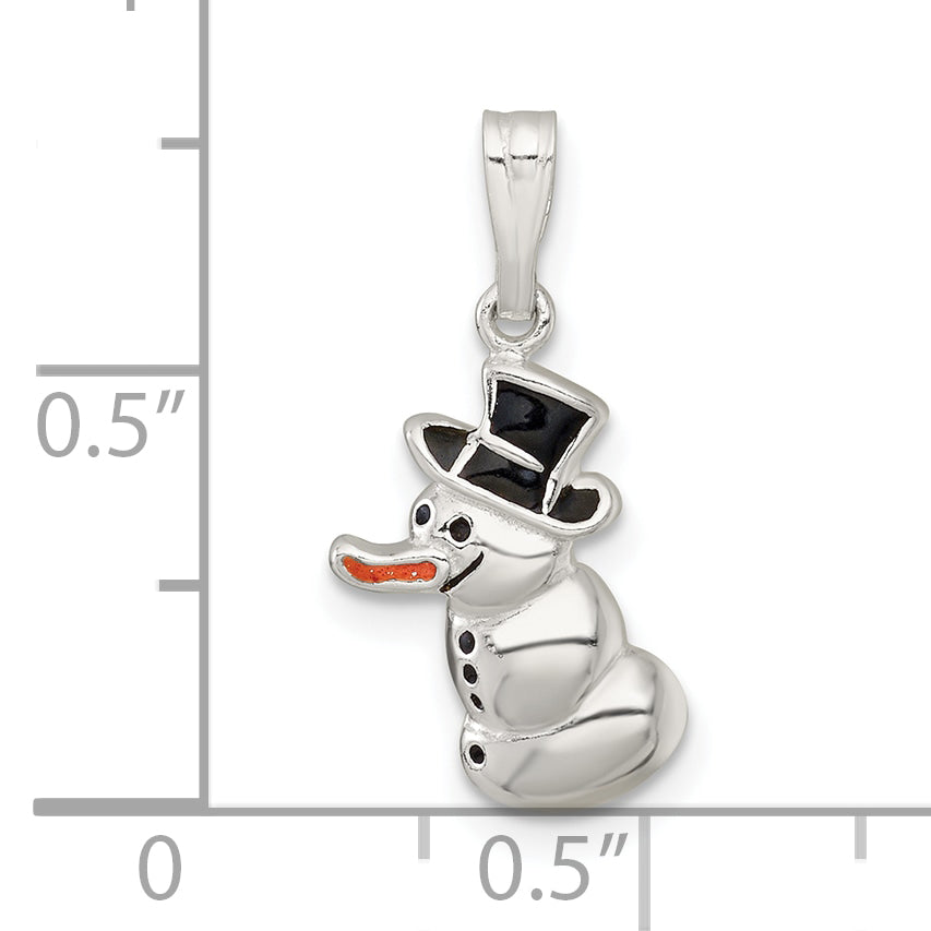 Sterling Silver Polished and Enameled Snowman Charm