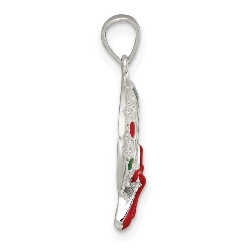 Sterling Silver Polished and Textured Enameled Wreath Charm