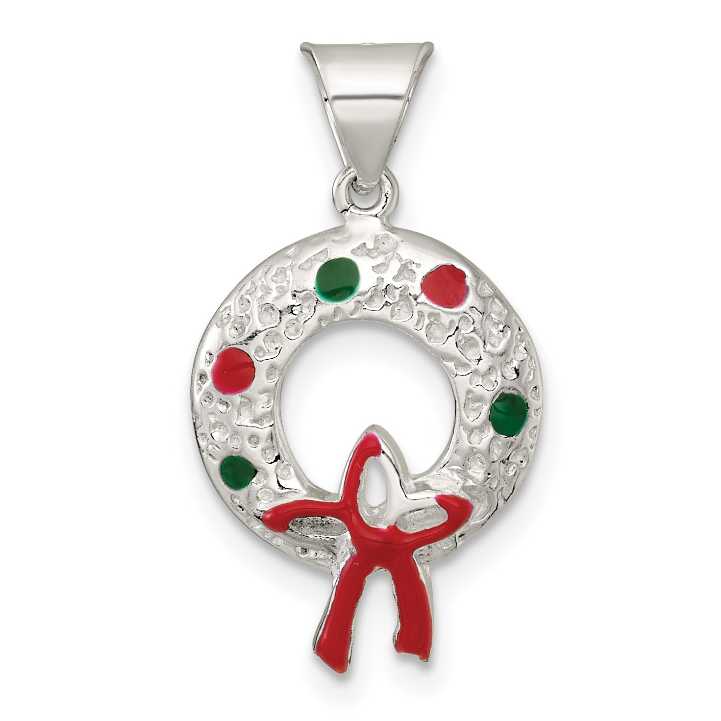 Sterling Silver Polished and Textured Enameled Wreath Charm Main image