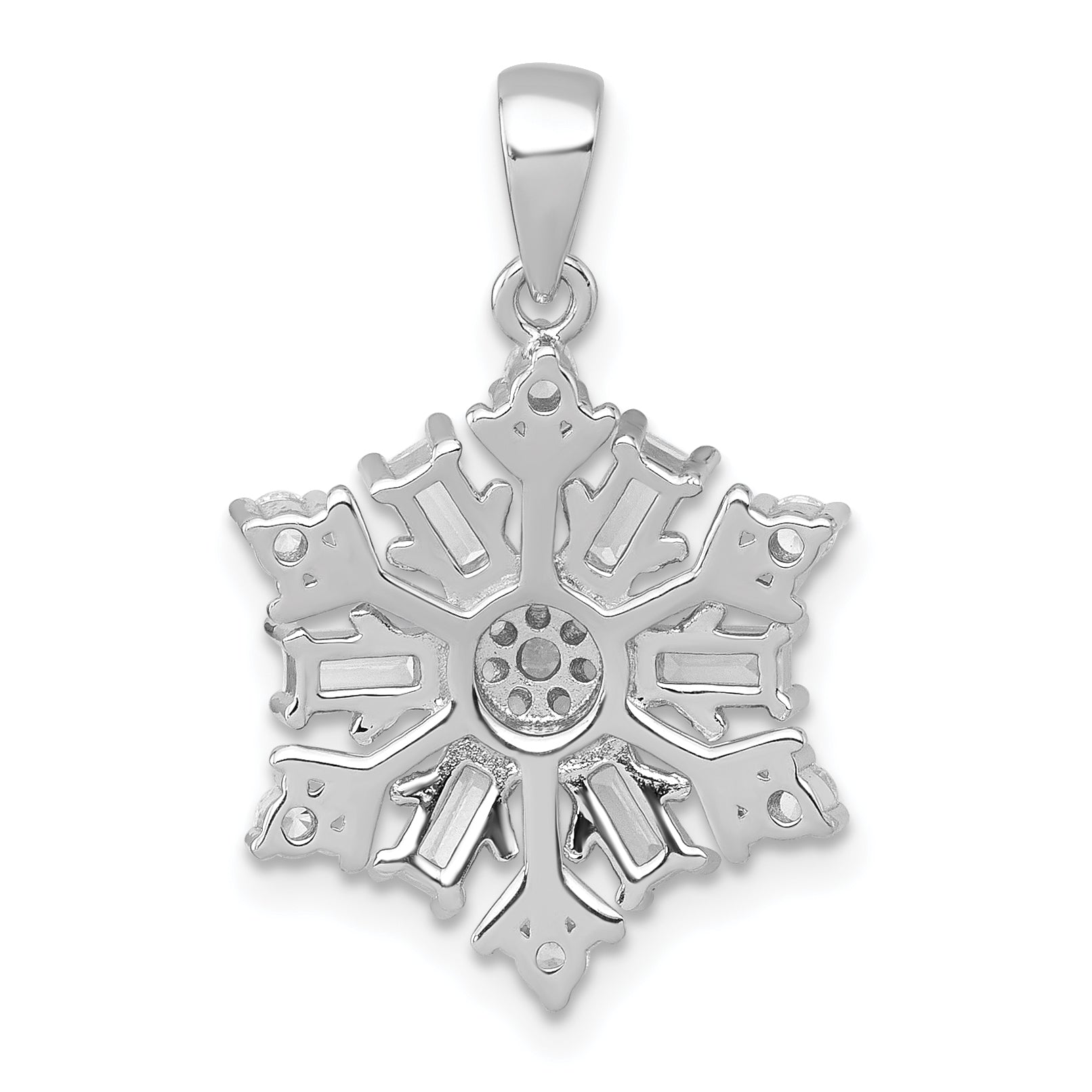 Sterling Silver Rhodium-plated Polished CZ Snowflake Pendant