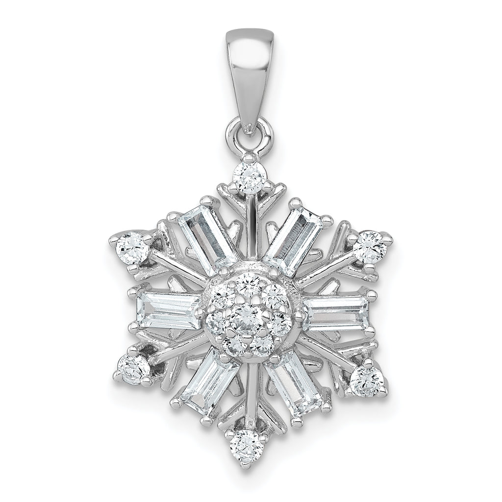 Sterling Silver Rhodium-plated Polished CZ Snowflake Pendant