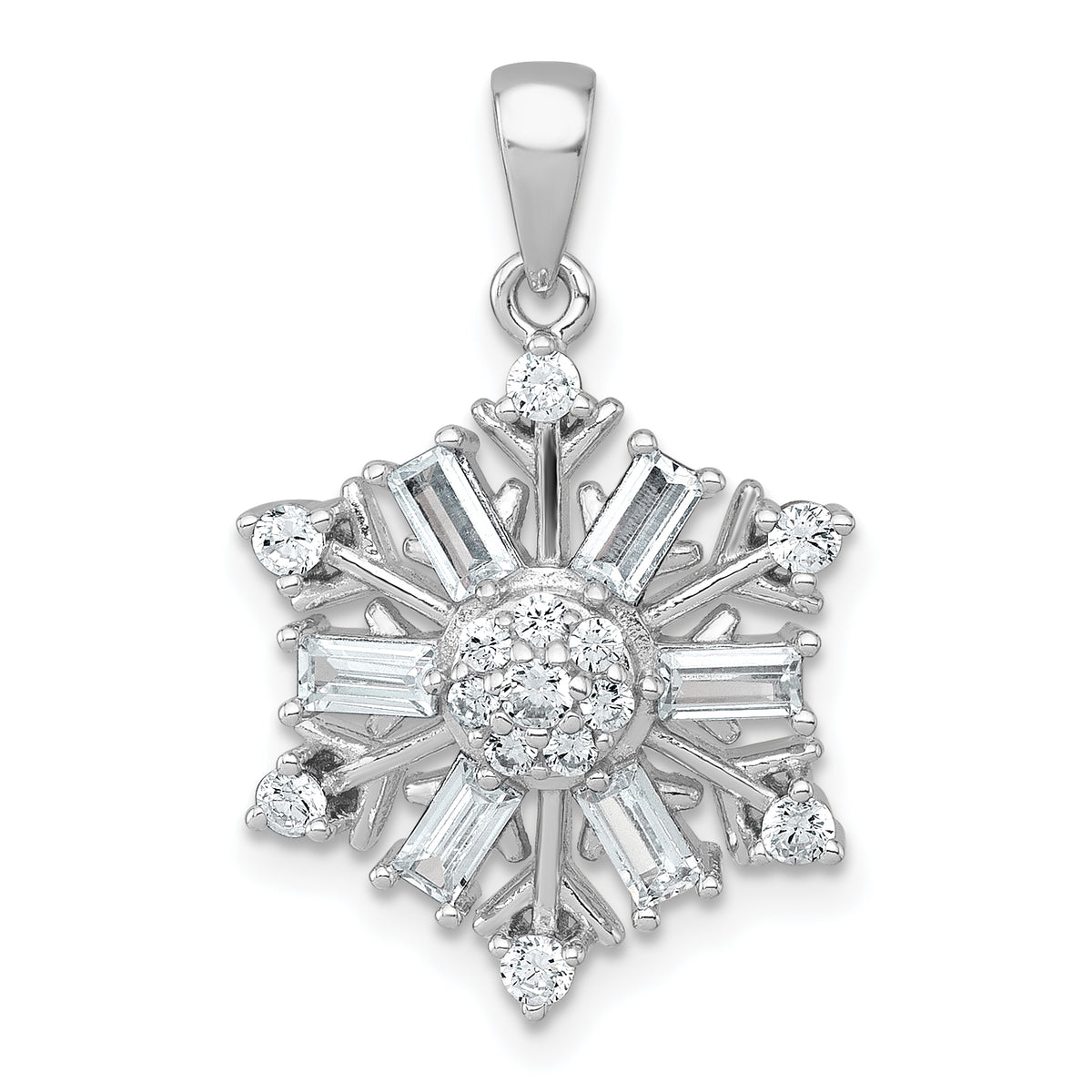 Sterling Silver Rhodium-plated Polished CZ Snowflake Pendant