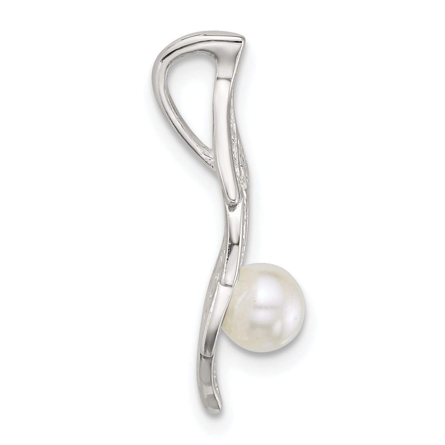 Sterling Silver Polished CZ and Acrylic Pearl on Leaf Chain Slide Pendant Secondary image