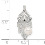 Sterling Silver Polished CZ and Acrylic Pearl on Leaf Chain Slide Pendant