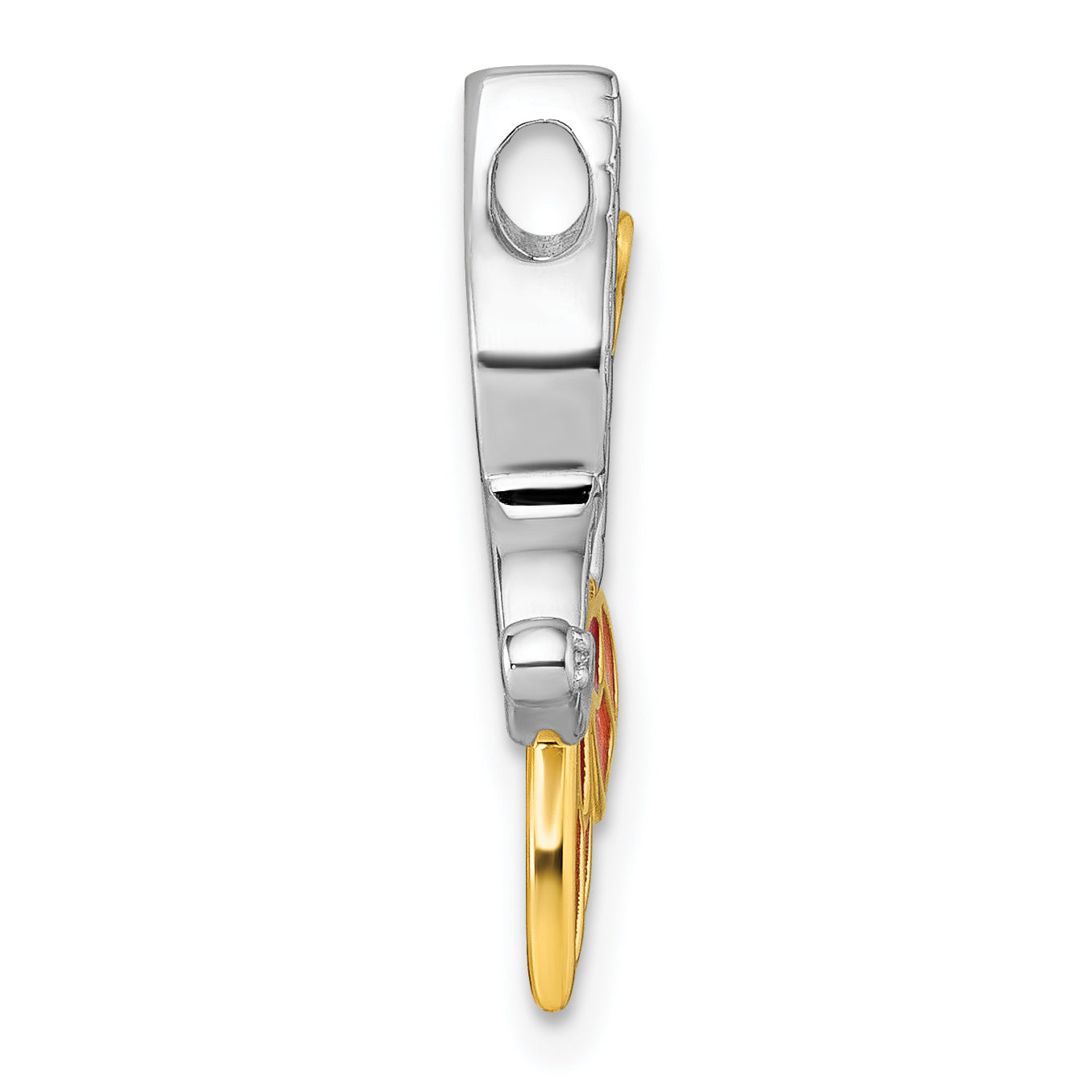 Sterling Silver Rhodium-plated and Gold-tone Pink and Red Enameled with White CZ Moveable Wing Butterfly Chain Slide Pendant Secondary image
