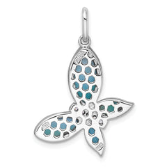 Sterling Silver Rhodium-plated Polished Larimar and CZ Butterfly Pendant