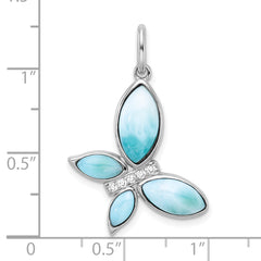 Sterling Silver Rhodium-plated Polished Larimar and CZ Butterfly Pendant
