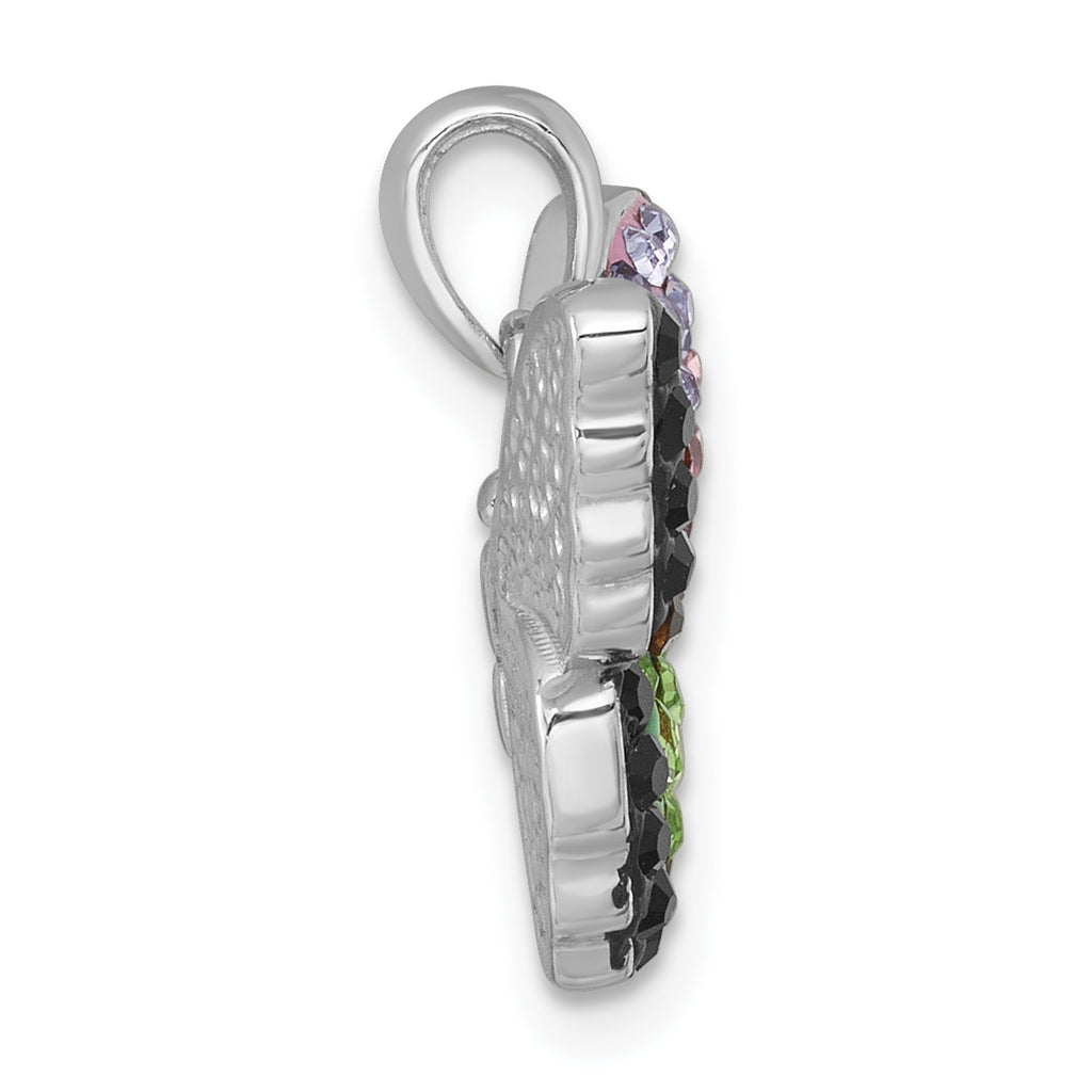 Sterling Silver Rhodium-plated Polished Purple/Green/Black Crystal Butterfly Pendant