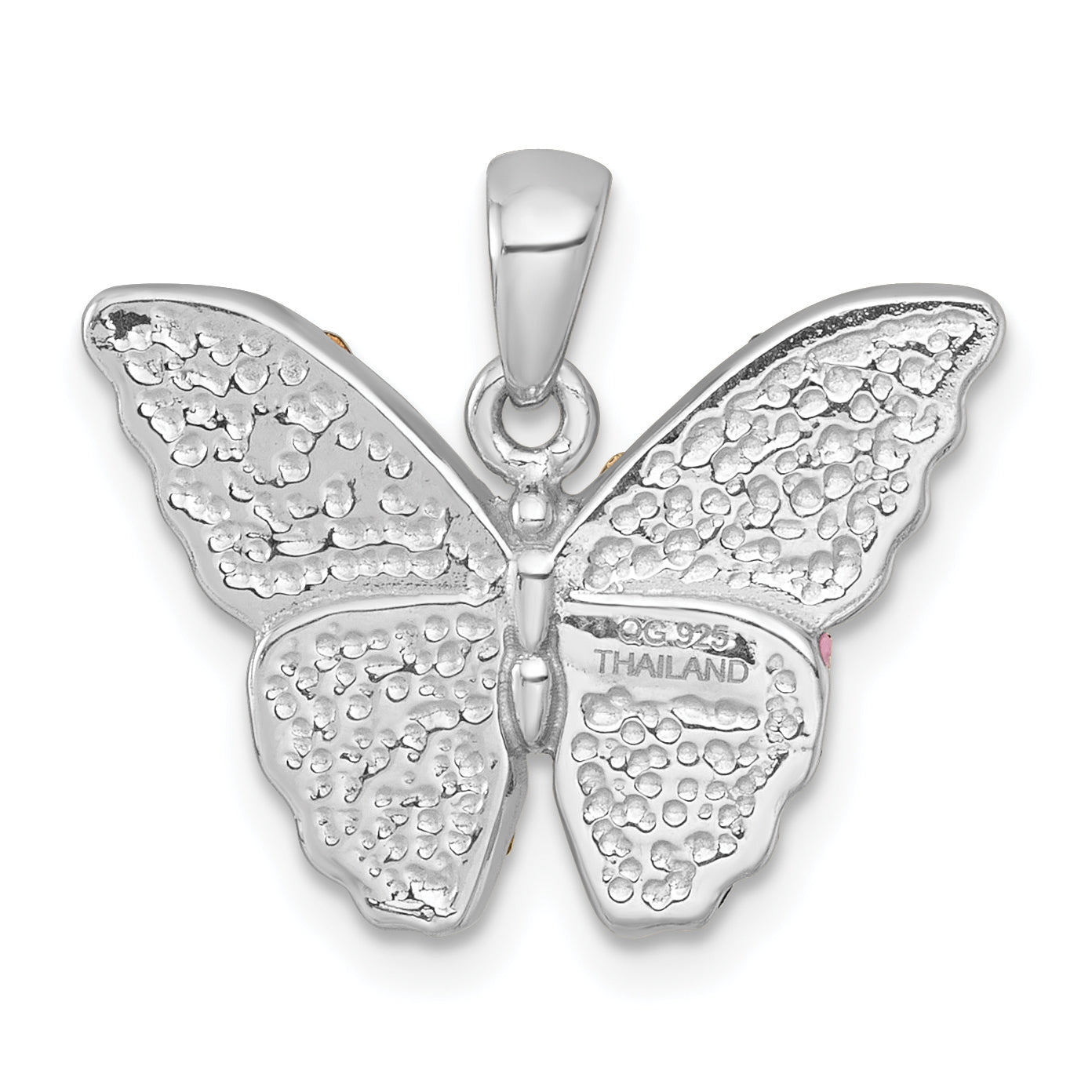 Sterling Silver Rhodium-plated Polished Purple/Green/Black Crystal Butterfly Pendant