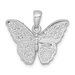 Sterling Silver Rhodium-plated Polished Purple/Green/Black Crystal Butterfly Pendant
