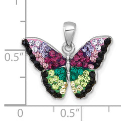 Sterling Silver Rhodium-plated Polished Purple/Green/Black Crystal Butterfly Pendant