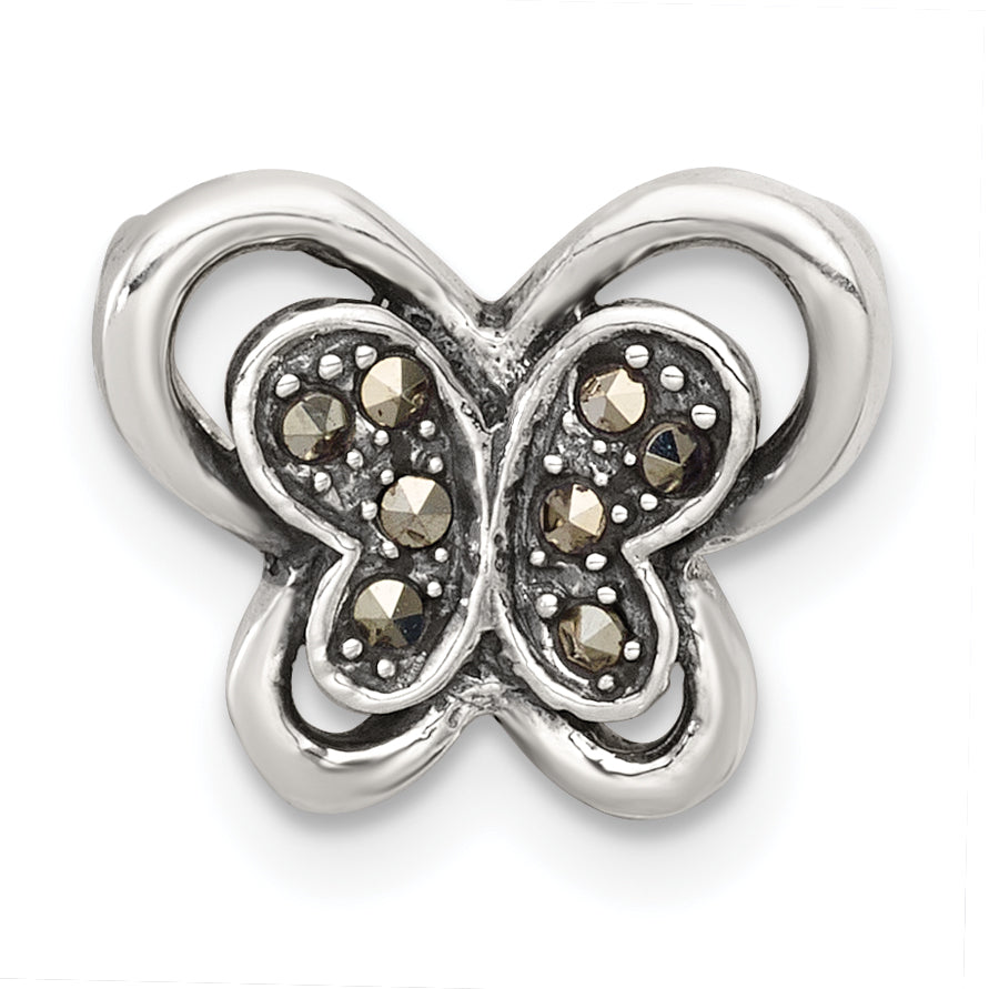 Sterling Silver Antiqued Marcasite Butterfly Chain Slide Pendant