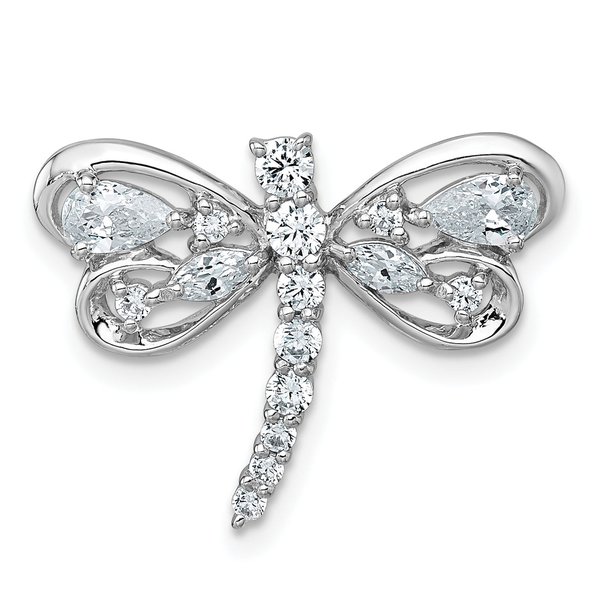 Sterling Silver Rhodium-plated Polished CZ Dragonfly Chain Slide Pendant