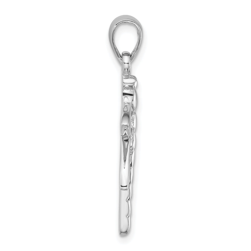 Sterling Silver Rhodium-plated Polished Abalone Dragonfly Pendant