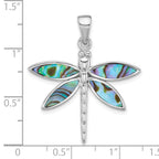 Sterling Silver Rhodium-plated Polished Abalone Dragonfly Pendant