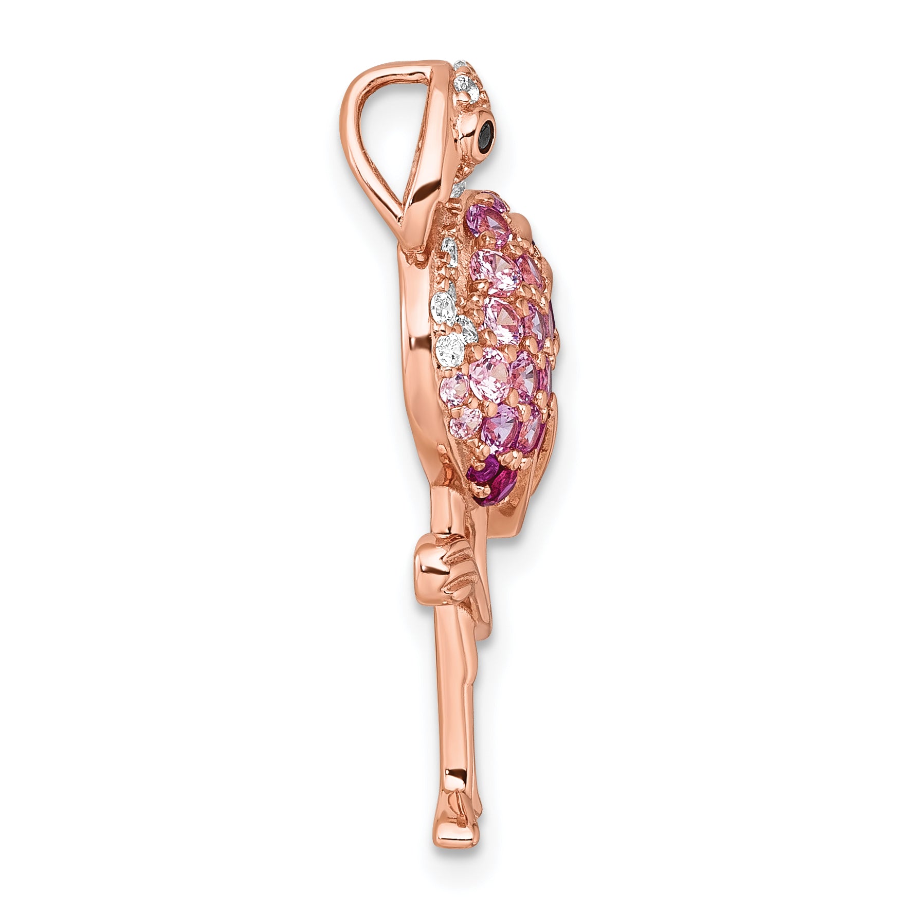 Sterling Silver Rose-tone CZ and Corundum Flamingo Chain Slide Pendant Secondary image