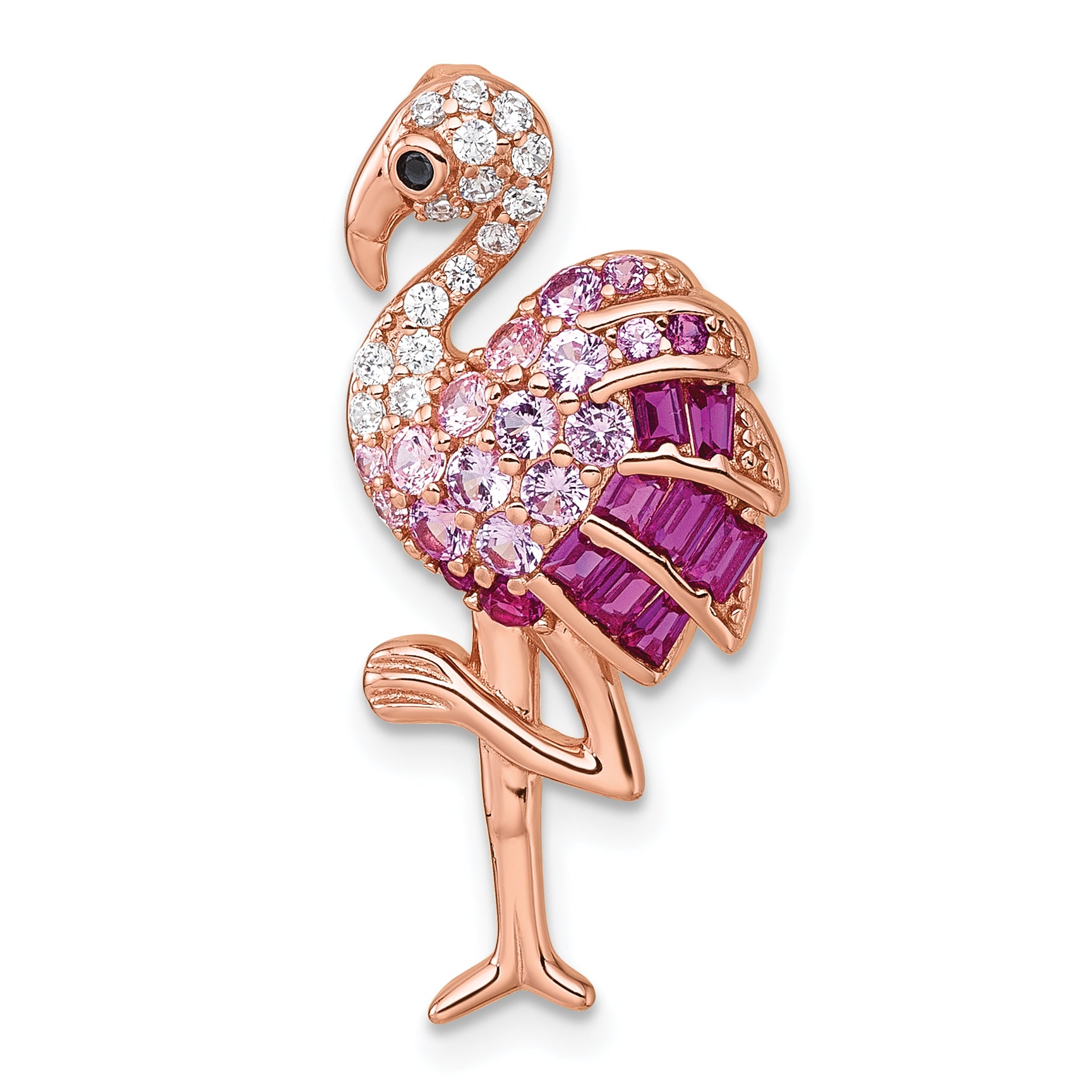 Sterling Silver Rose-tone CZ and Corundum Flamingo Chain Slide Pendant Main image