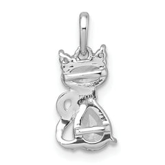 Sterling Silver Rhodium-plated White CZ Cat Pendant
