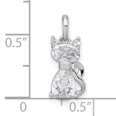 Sterling Silver Rhodium-plated White CZ Cat Pendant