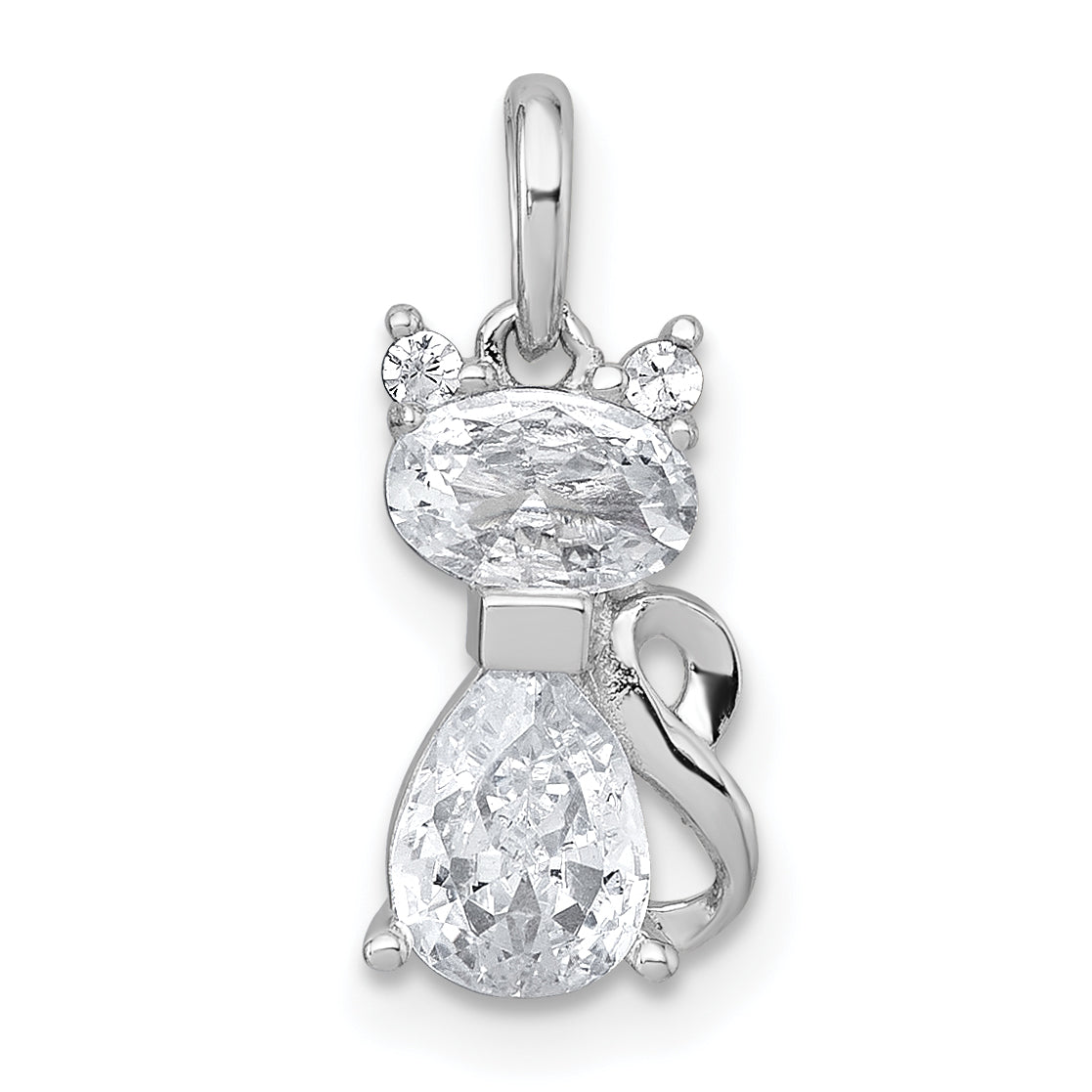 Sterling Silver Rhodium-plated White CZ Cat Pendant Main image