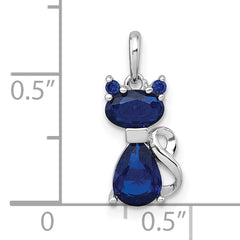 Sterling Silver Rhodium-plated Blue Lab Created Sapphire Cat Pendant