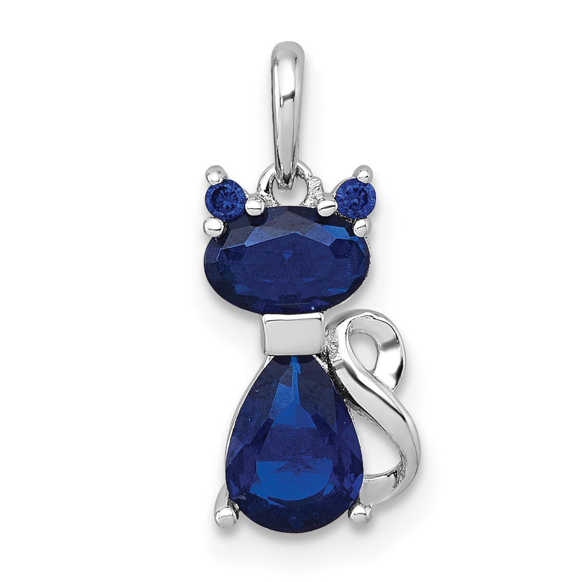 Sterling Silver Rhodium-plated Blue Lab Created Sapphire Cat Pendant Main image