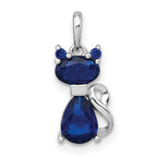Sterling Silver Rhodium-plated Blue Lab Created Sapphire Cat Pendant
