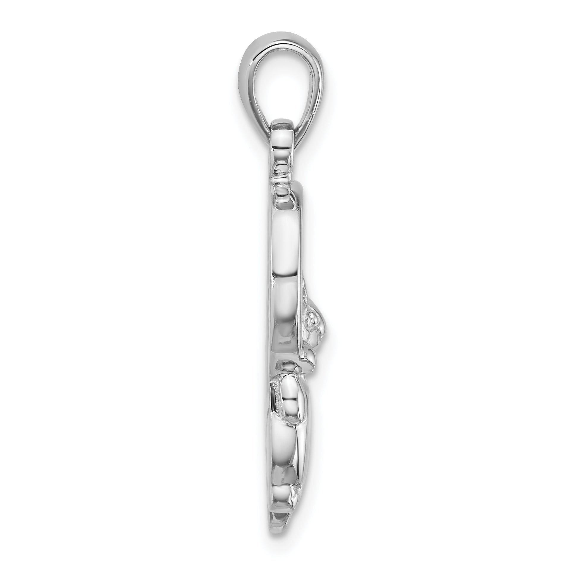 Sterling Silver Rhodium-plated Polished Mother of Pearl Cat Hanging on Ring Pendant Secondary image