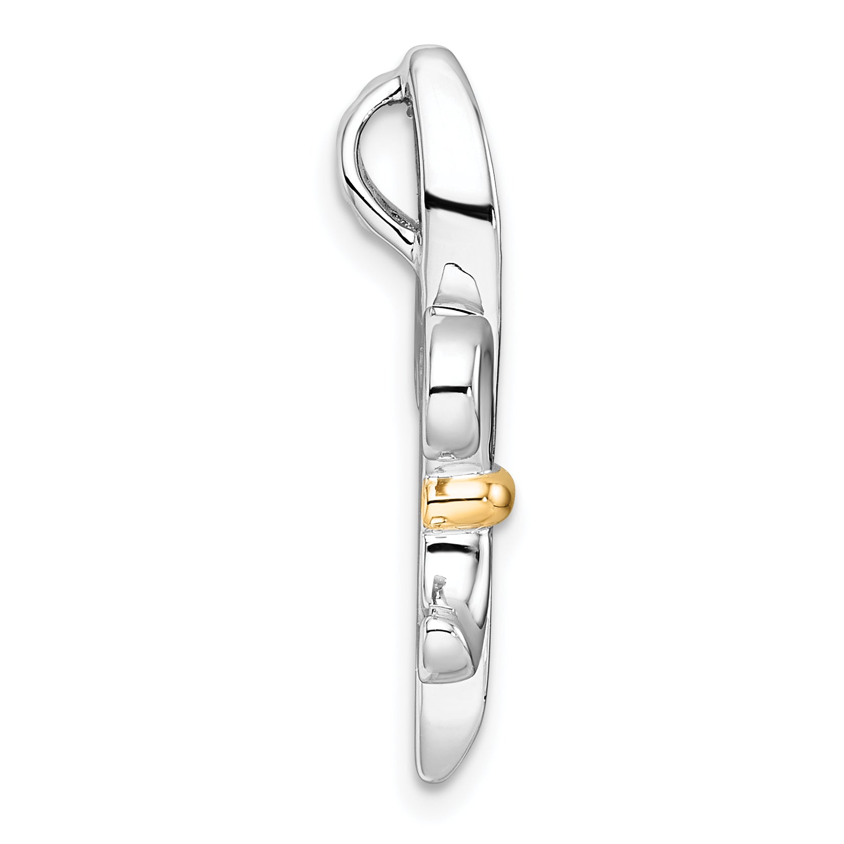 Sterling Silver Rhodium-plated with 14k Accent Polished CZ Fleur De Lis Chain Slide Pendant Secondary image