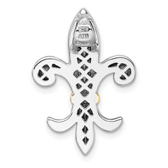 Sterling Silver Rhodium-plated with 14k Accent Polished CZ Fleur De Lis Chain Slide Pendant