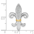 Sterling Silver Rhodium-plated with 14k Accent Polished CZ Fleur De Lis Chain Slide Pendant