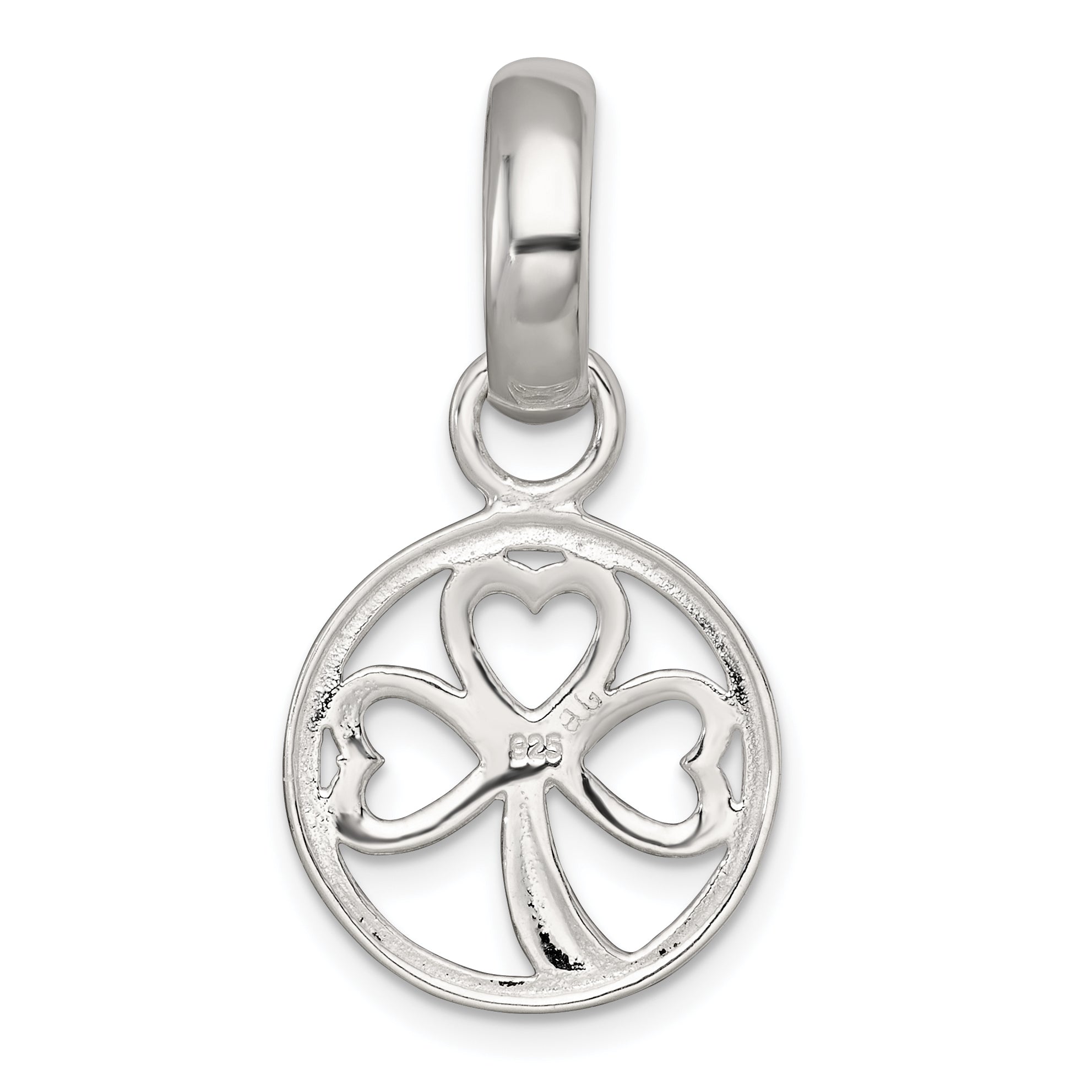 Sterling Silver Polished Cut-out 3-leaf Clover in Circle Pendant