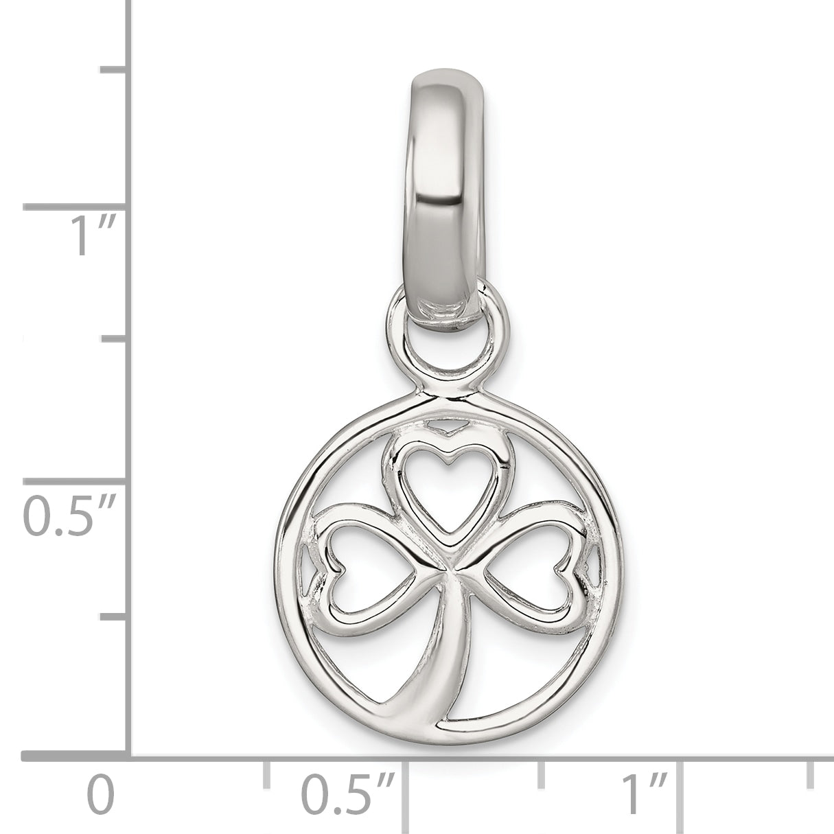 Sterling Silver Polished Cut-out 3-leaf Clover in Circle Pendant
