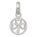 Sterling Silver Polished Cut-out 3-leaf Clover in Circle Pendant