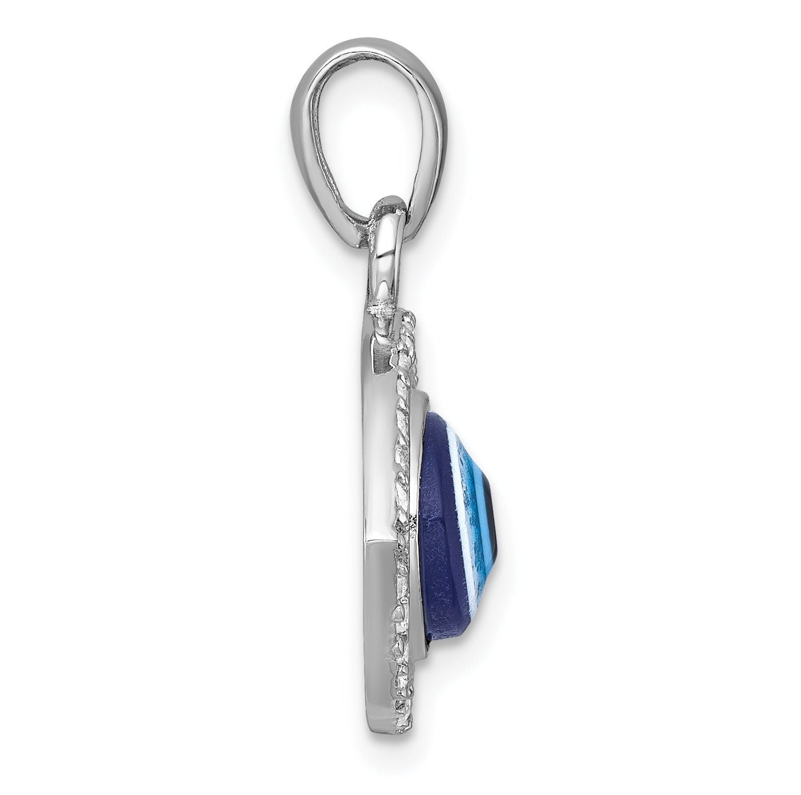Sterling Silver Rhodium-plated Polished CZ and GlaSterling Silver Stone Evil Eye Pendant Secondary image