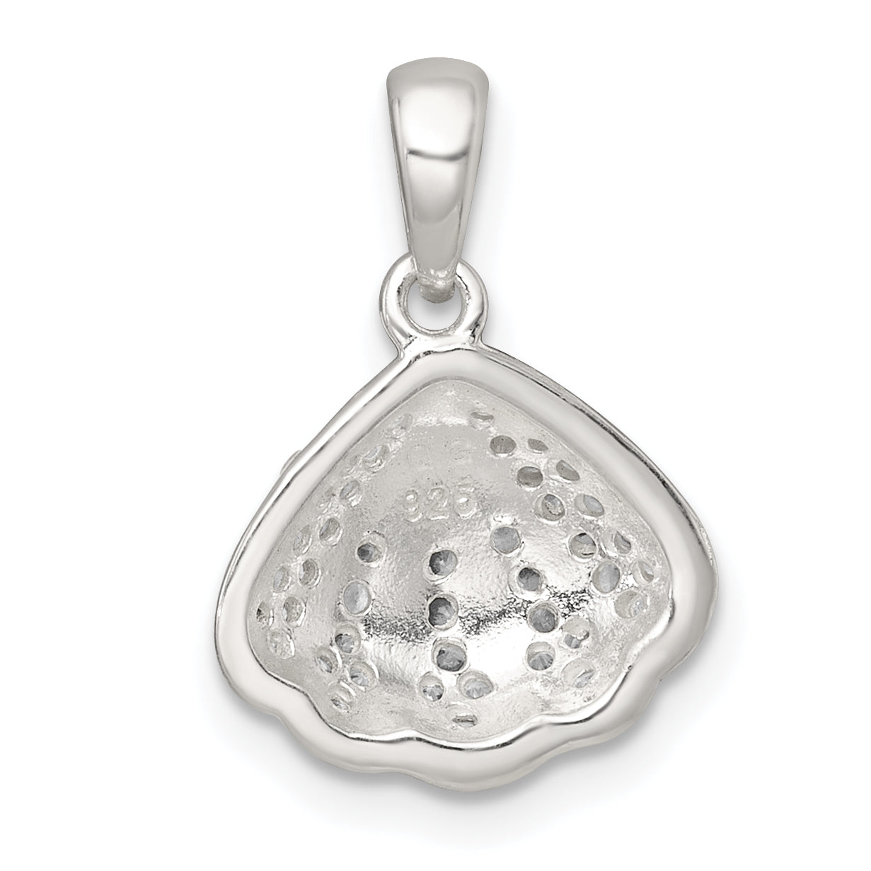 Sterling Silver Polished CZ Shell Pendant