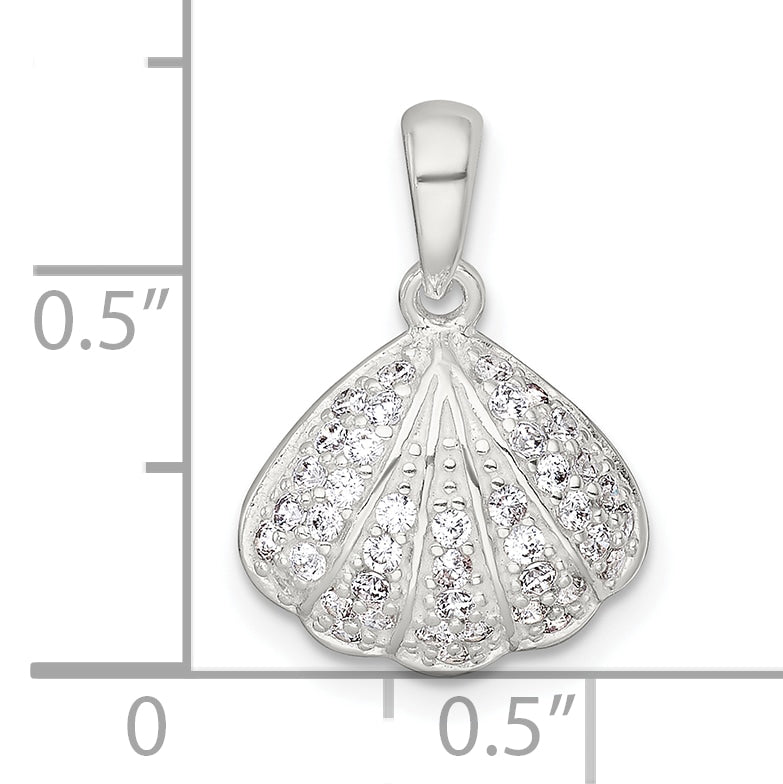 Sterling Silver Polished CZ Shell Pendant
