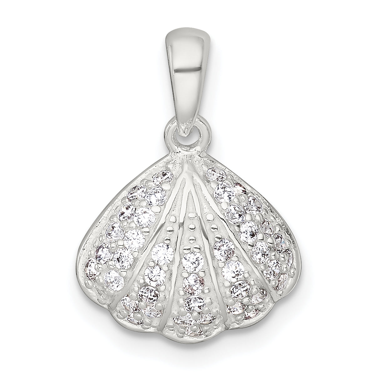 Sterling Silver Polished CZ Shell Pendant