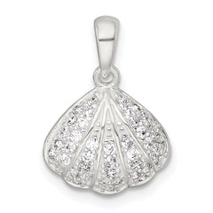 Sterling Silver Polished CZ Shell Pendant