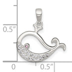 Sterling Silver Polished Pink and White CZ Cut-out Whale Pendant