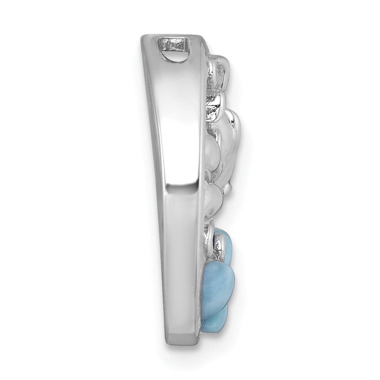 Sterling Silver Rhodium-plated Polished Larimar and Blue CZ Dolphins Chain Slide Pendant Secondary image