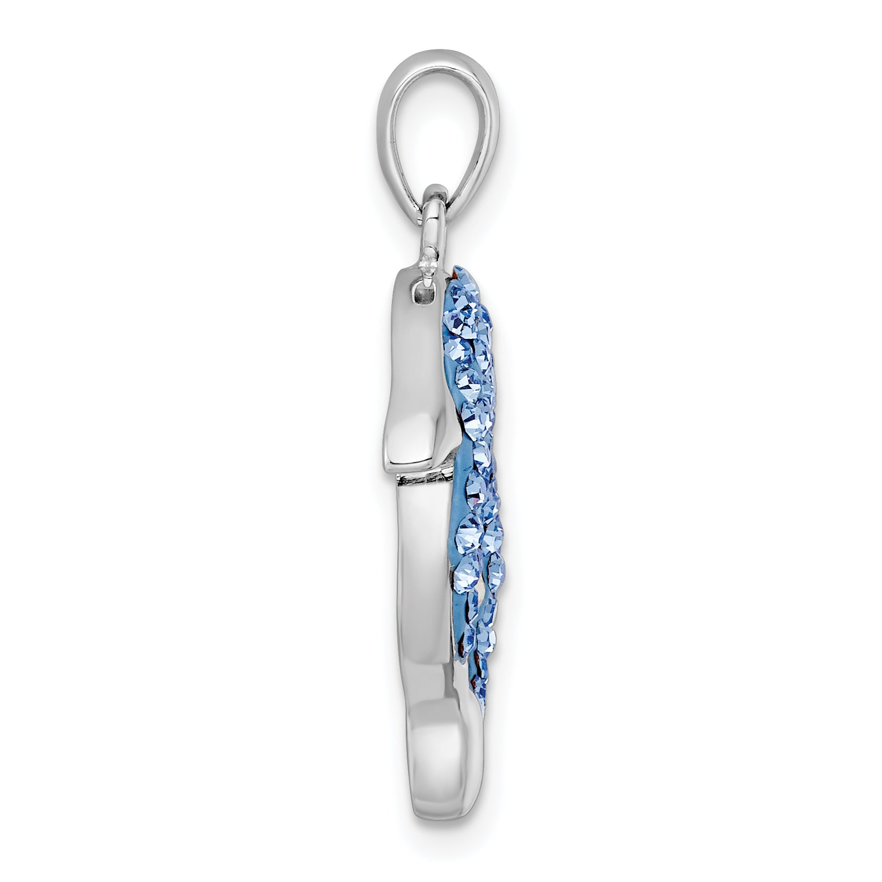 Sterling Silver Rhodium-plated Polished Blue and Black Crystal Dolphins Heart Shape Pendant Secondary image