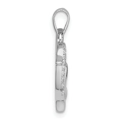 Sterling Silver Rhodium-plated Polished CZ Dolphins Heart Pendant