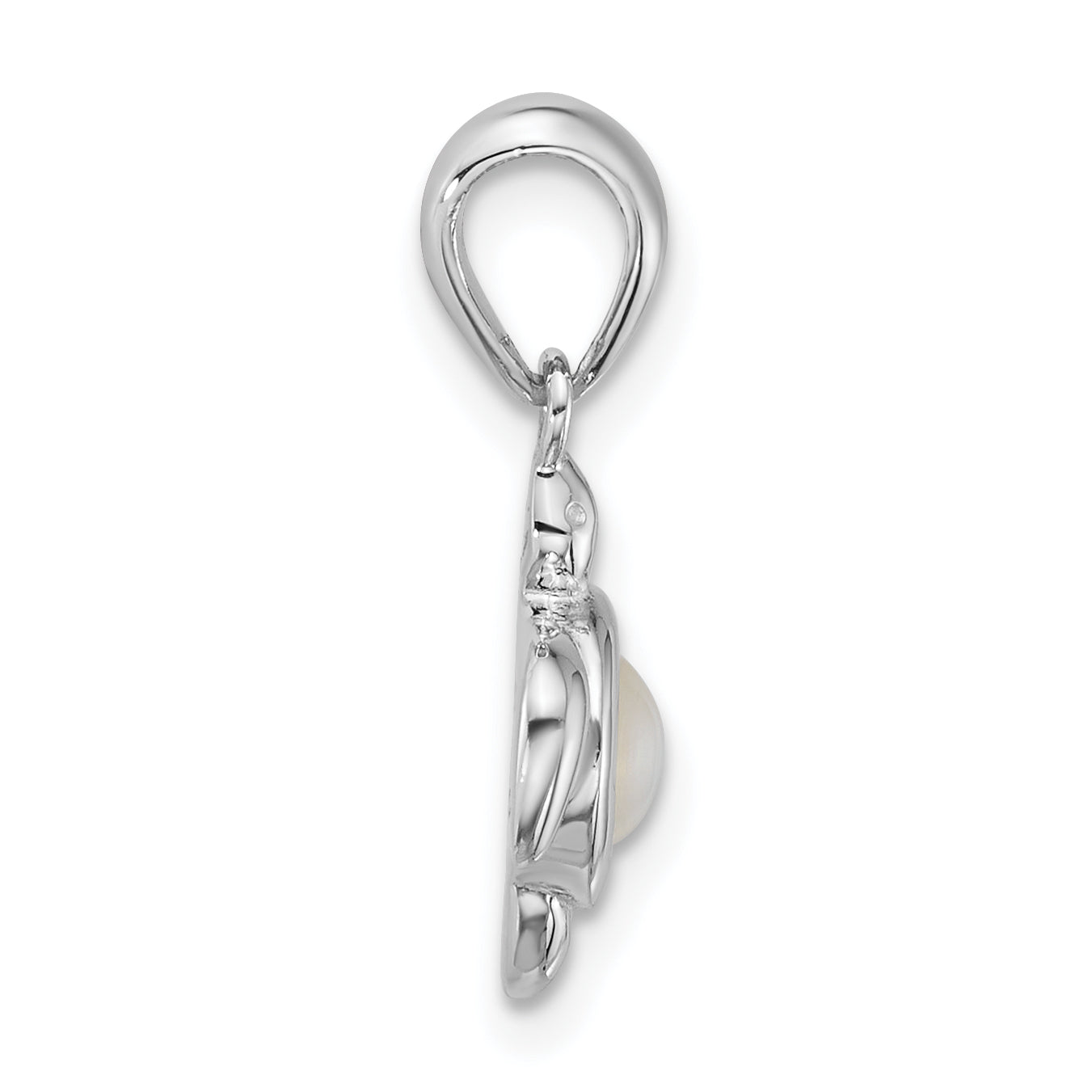 Sterling Silver Rhodium-plated Polished Mother of Pearl Turtle Pendant Secondary image