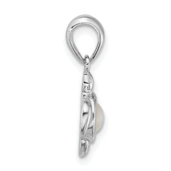 Sterling Silver Rhodium-plated Polished Mother of Pearl Turtle Pendant