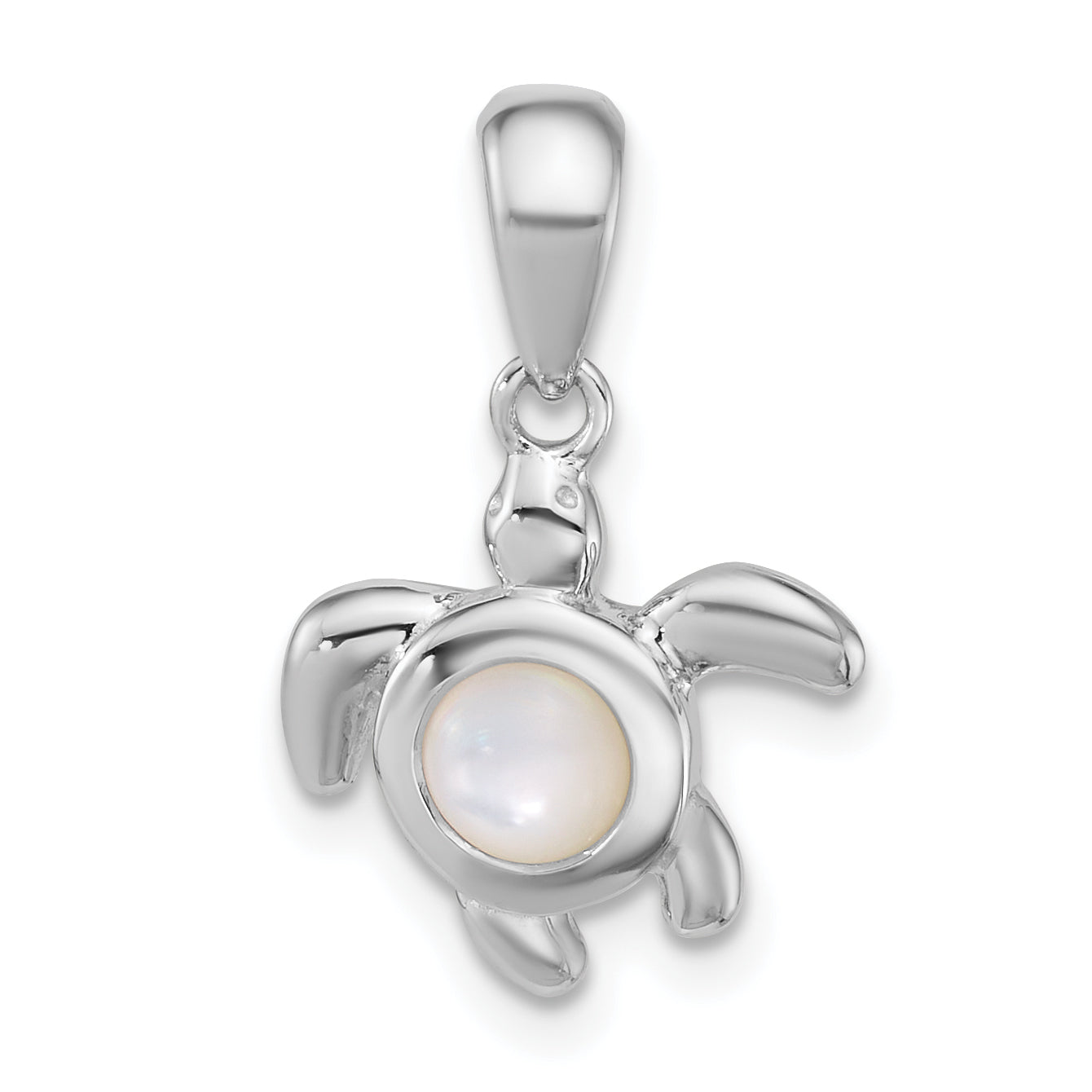 Sterling Silver Rhodium-plated Polished Mother of Pearl Turtle Pendant Main image
