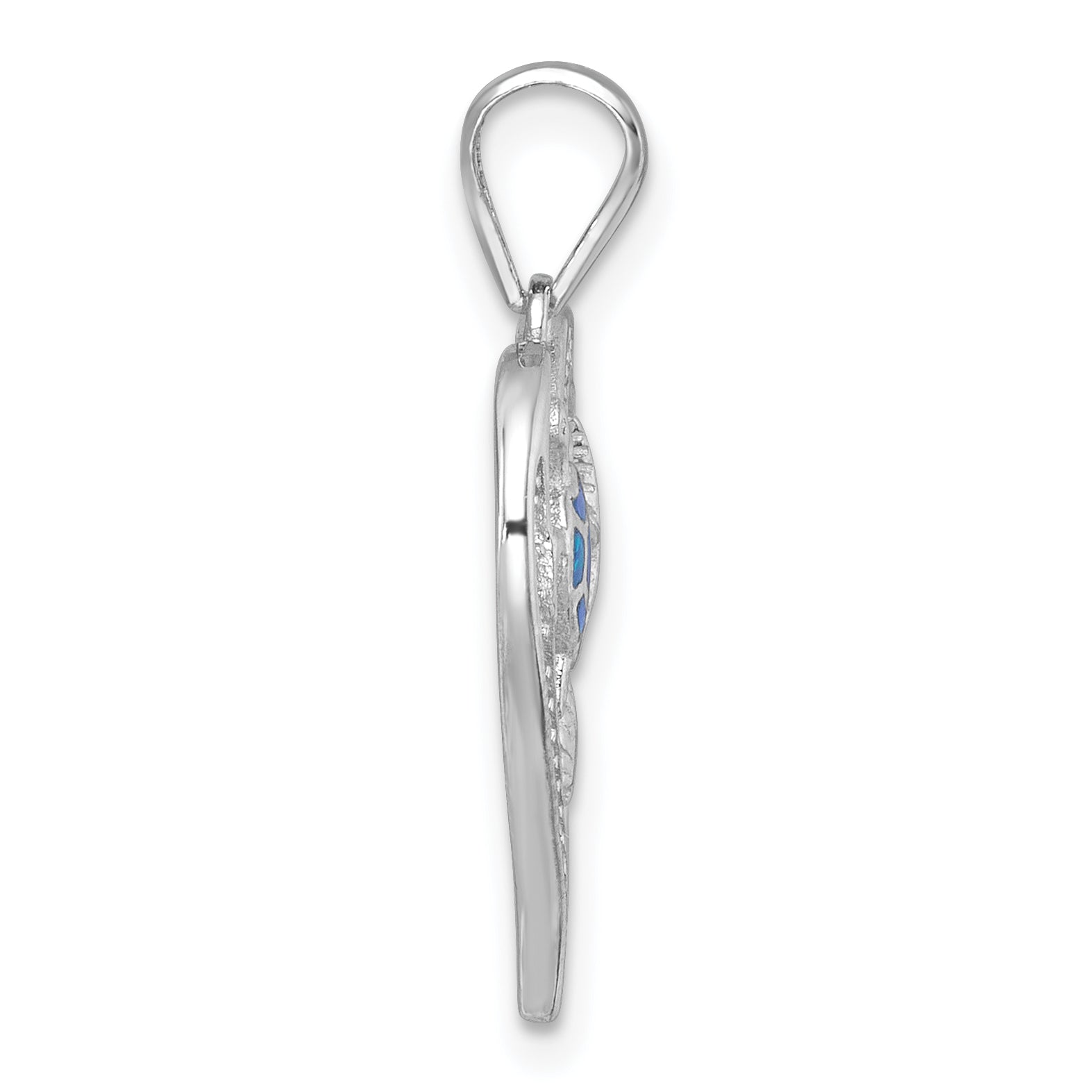 Sterling Silver Rhodium-plated Polished and Textured Blue Lab Created Opal and CZ Sealife Heart Pendant Secondary image