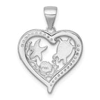 Sterling Silver Rhodium-plated Polished and Textured Blue Lab Created Opal and CZ Sealife Heart Pendant